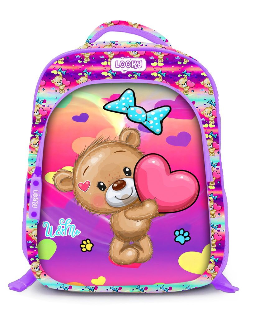 Backpack 16" 2Zips Visual Bomb 3D Fabric Satin Waterproof Girls Design