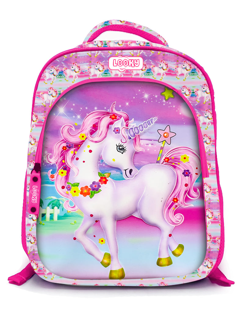 Backpack 16" 2Zips Visual Bomb 3D Fabric Satin Waterproof Girls Design