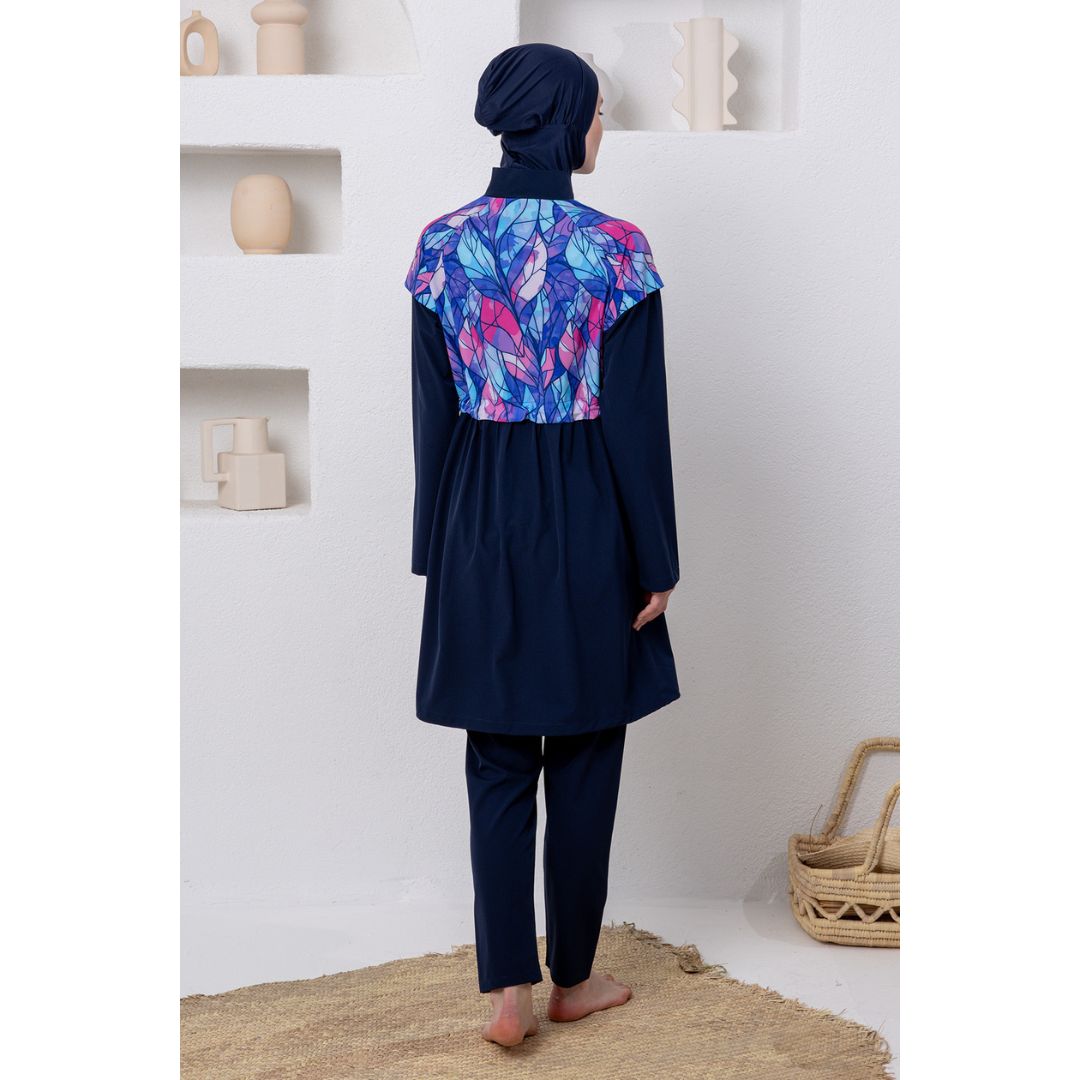Nely Lycra Long Sleeve Hijab Swimsuit – Dark Navy Blue