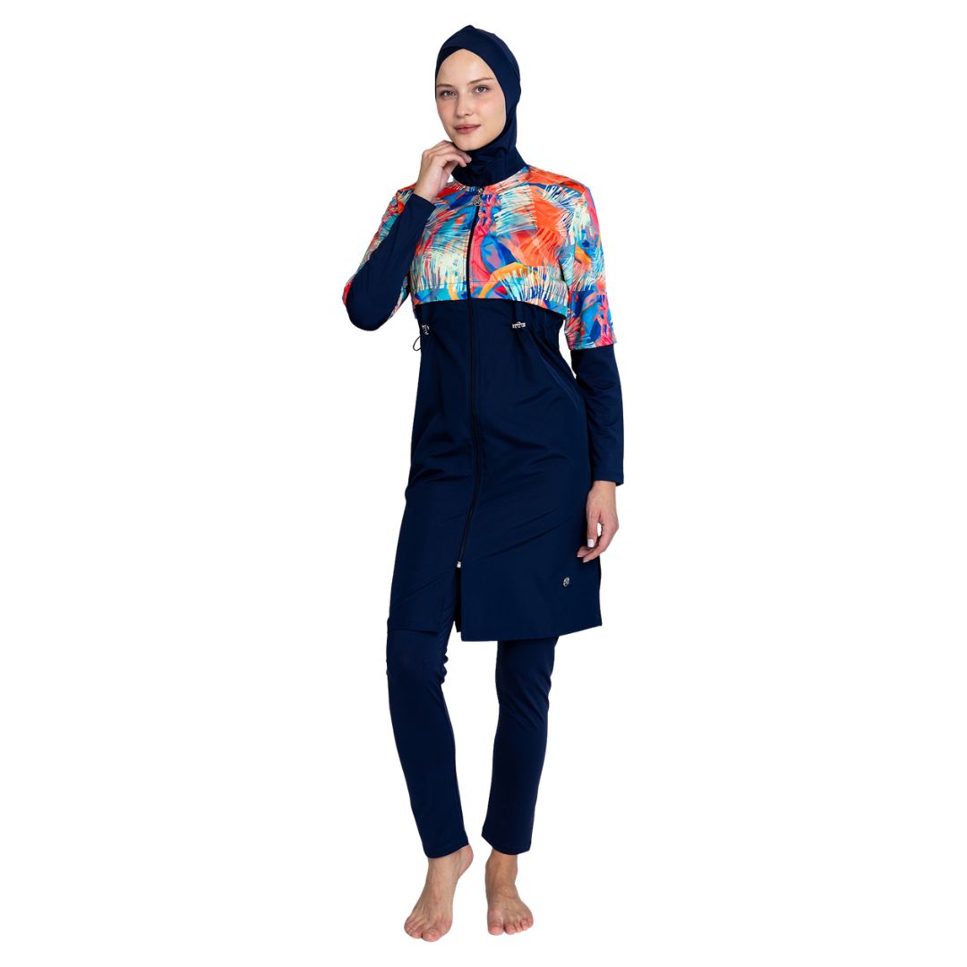 Shell Parachute Lycra Long Sleeve Hijab Swimsuit – Dark Navy Blue
