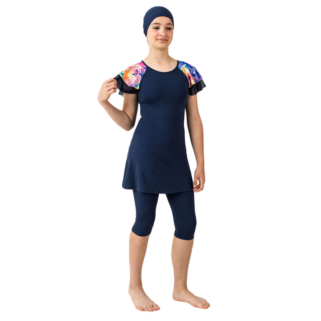 Trudy Lycra Short Sleeve Hijab Swimsuit – Dark Navy Blue