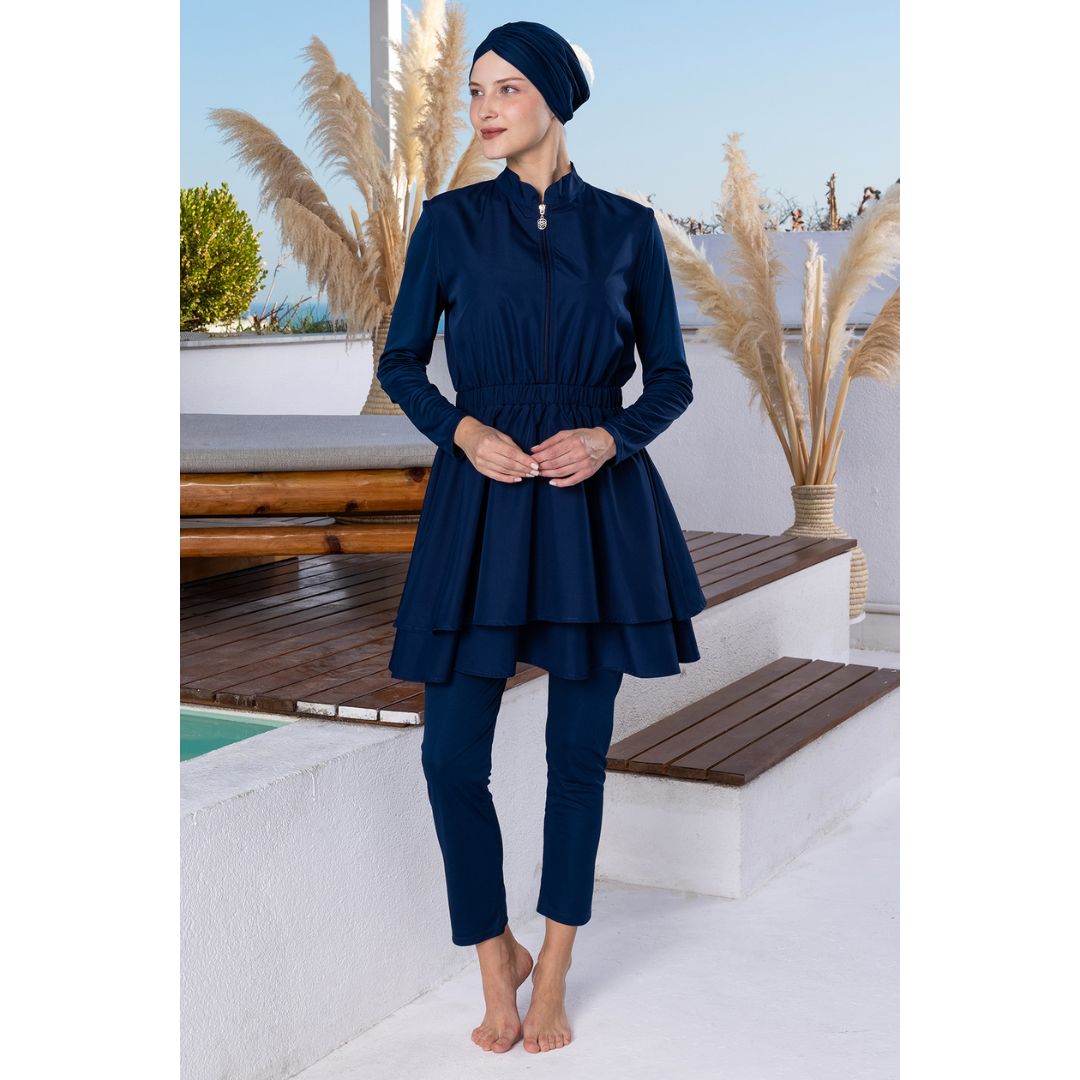 Haven Parachute Lycra Long Sleeve Hijab Swimsuit – Dark Navy Blue