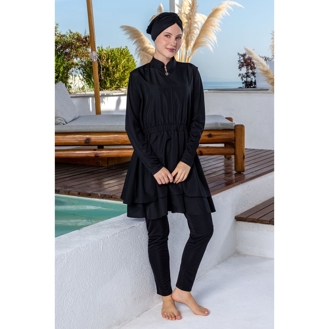 Haven Parachute Lycra Long Sleeve Hijab Swimsuit – Black