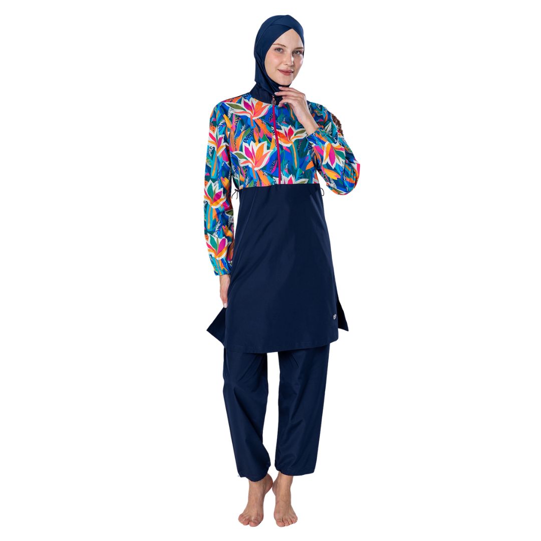 Hortense Parachute Long Sleeve Hijab Swimsuit – Dark Navy Blue
