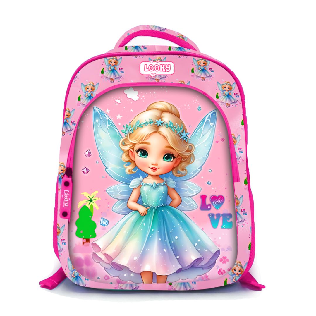 Backpack 16" 3Zips 3D Design Girl + Key Ring