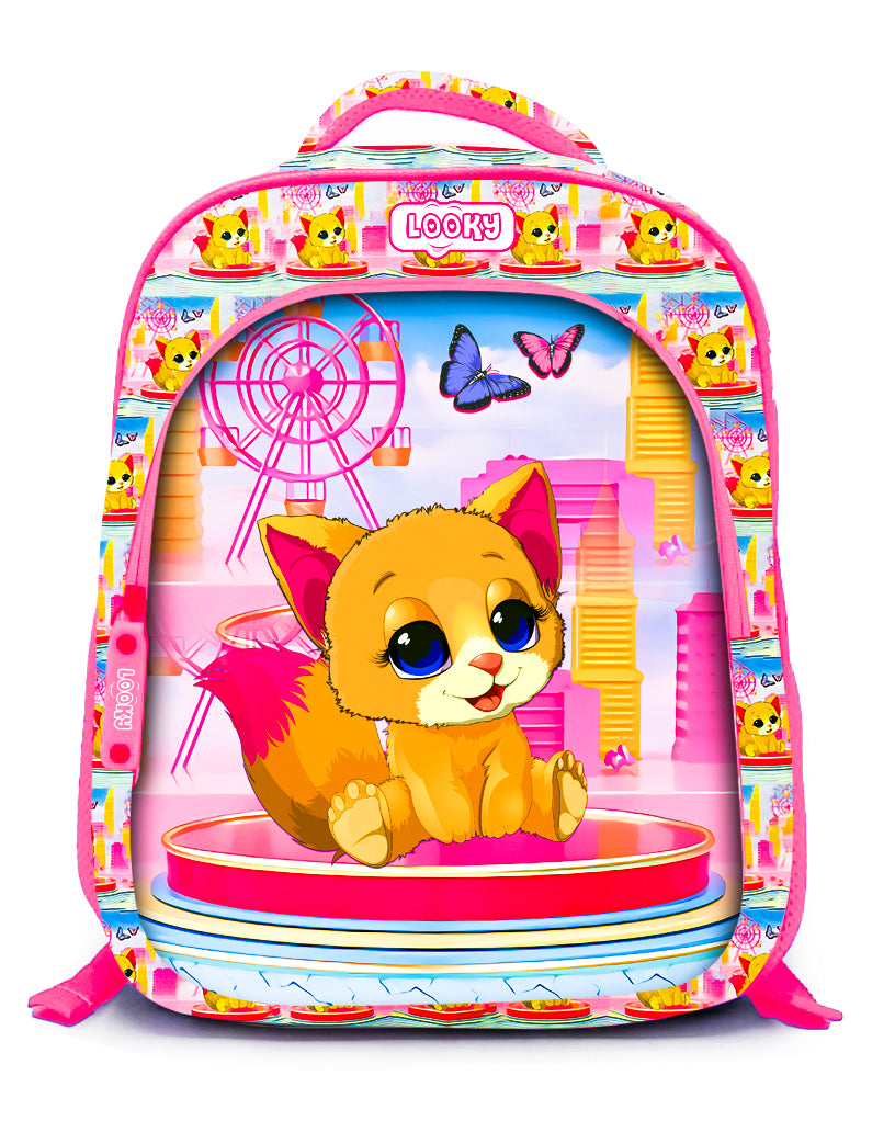 Backpack 16" 2Zips Visual Bomb 3D Fabric Satin Waterproof Girls Design