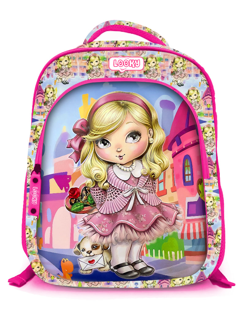 Backpack 16" 2Zips Visual Bomb 3D Fabric Satin Waterproof Girls Design