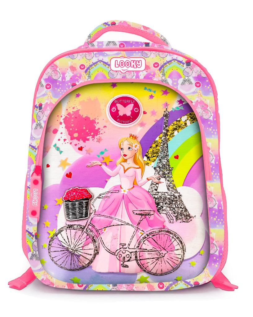 Backpack 16" 2Zips Visual Bomb 3D Fabric Satin Waterproof Girls Design