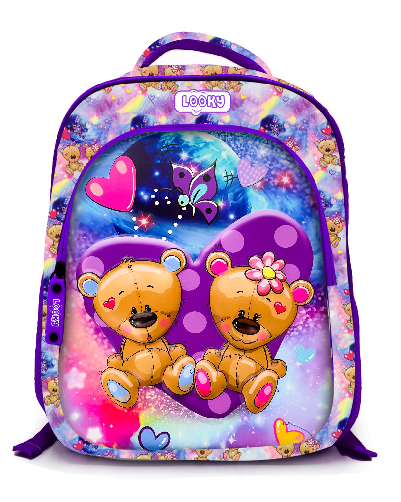Backpack 16" 2Zips Visual Bomb 3D Fabric Satin Waterproof Girls Design