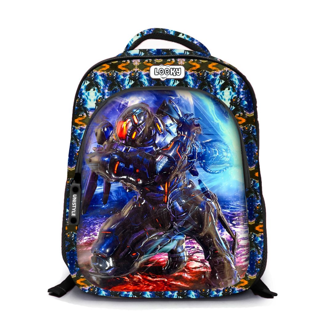 Backpack 16" 2Zips Visual Bomb 3D Fabric Satin Waterproof Patterns Boys S