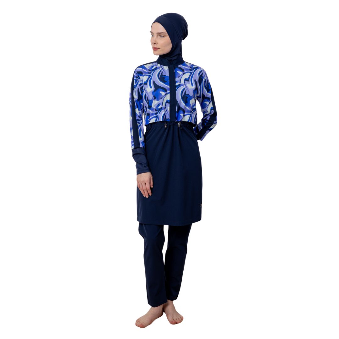 Rapel Lycra Long Sleeve Hijab Swimsuit – Dark Navy Blue