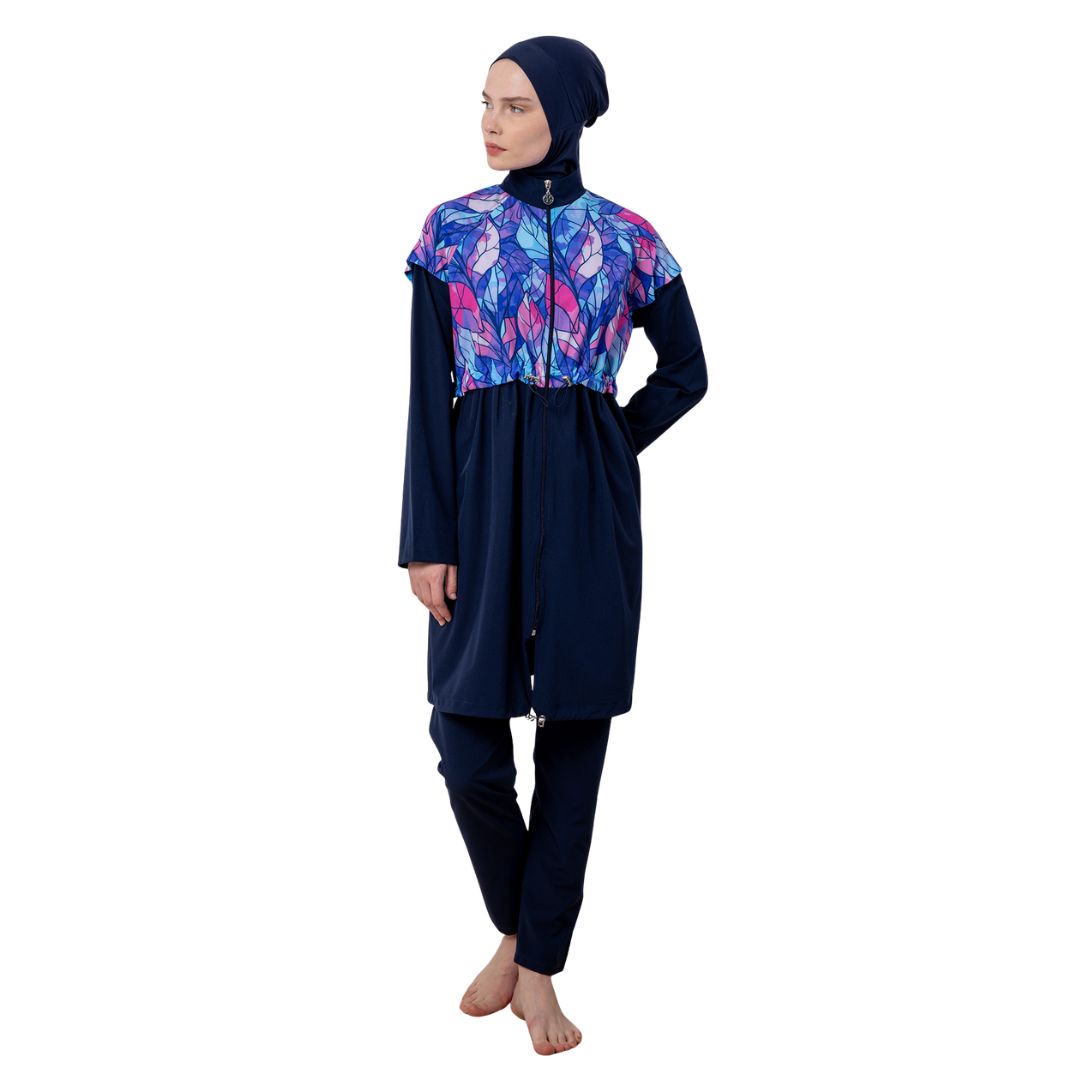 Nely Lycra Long Sleeve Hijab Swimsuit – Dark Navy Blue