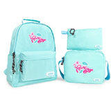 Trio: Backpack 16" 2Zips With Waterproof Fabric In Pastel Colors + Lunch Bag R + Pencil Case + Key Ring