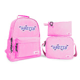 Trio: Backpack 16" 2Zips With Waterproof Fabric In Pastel Colors + Lunch Bag R + Pencil Case + Key Ring