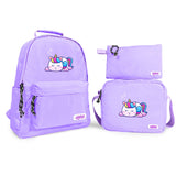 Trio: Backpack 16" 2Zips With Waterproof Fabric In Pastel Colors + Lunch Bag R + Pencil Case + Key Ring