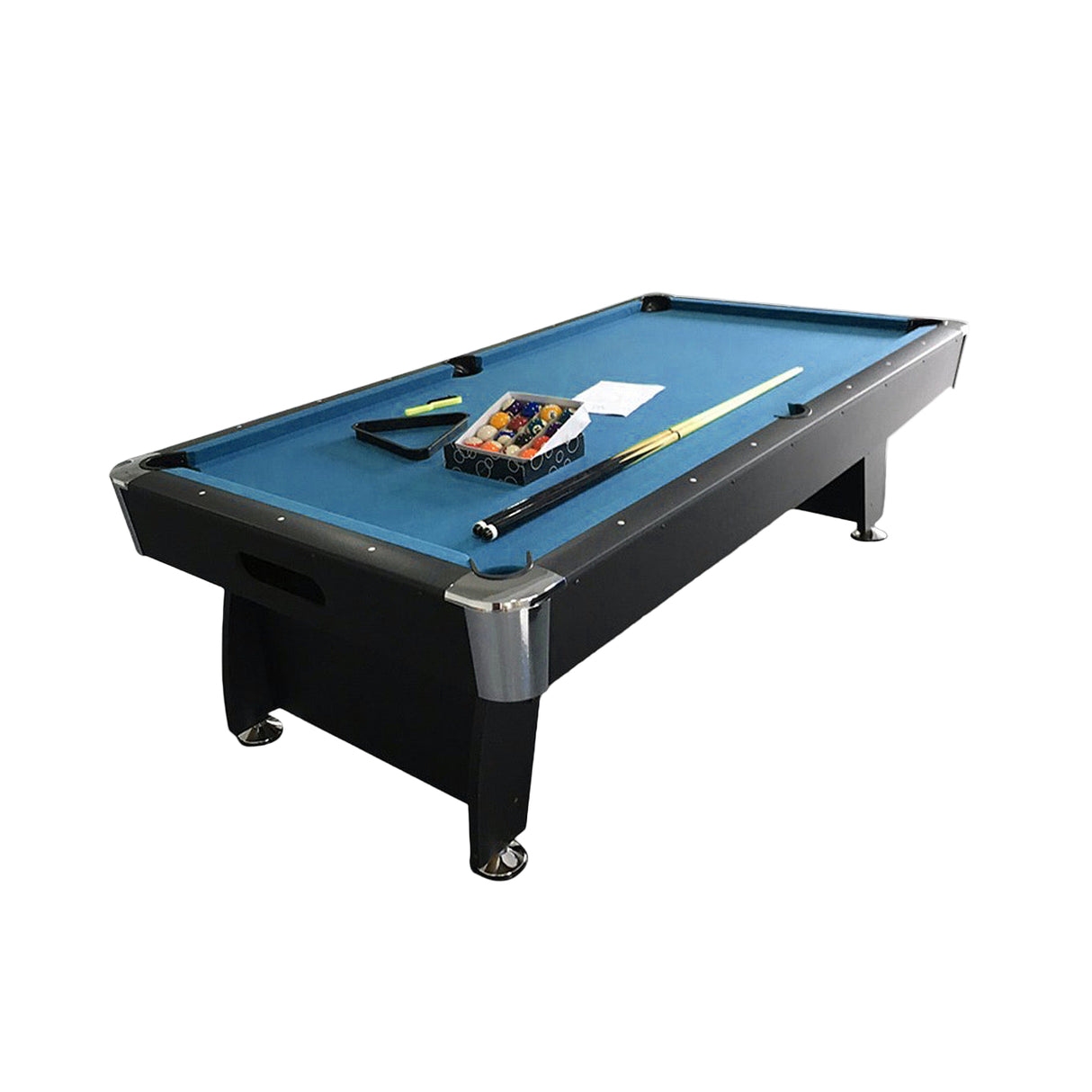 طقم طاولة بلياردو كامل من خشب إم دي إف بطول 8 أقدام - أسود وأزرق