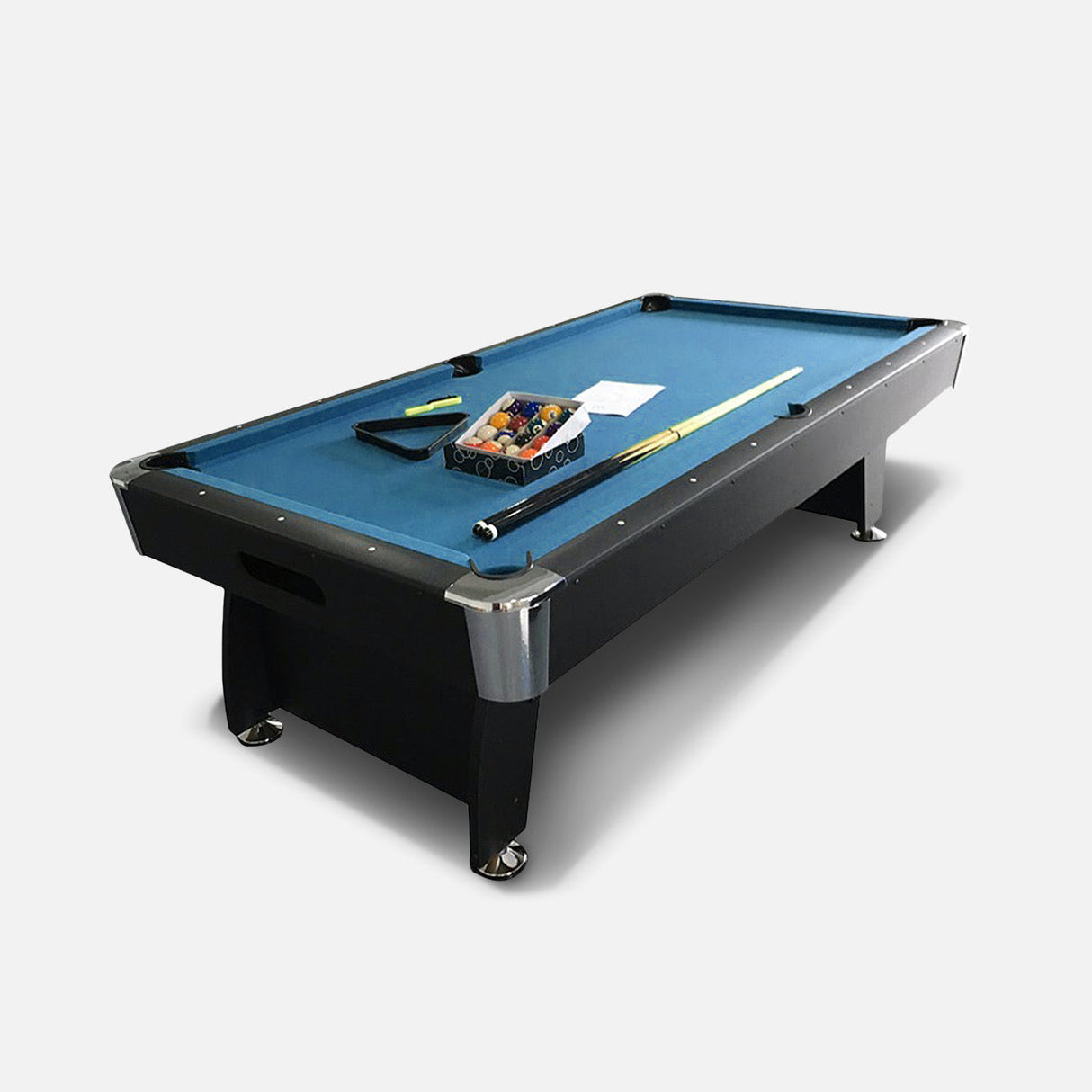طقم طاولة بلياردو كامل من خشب إم دي إف بطول 8 أقدام - أسود وأزرق