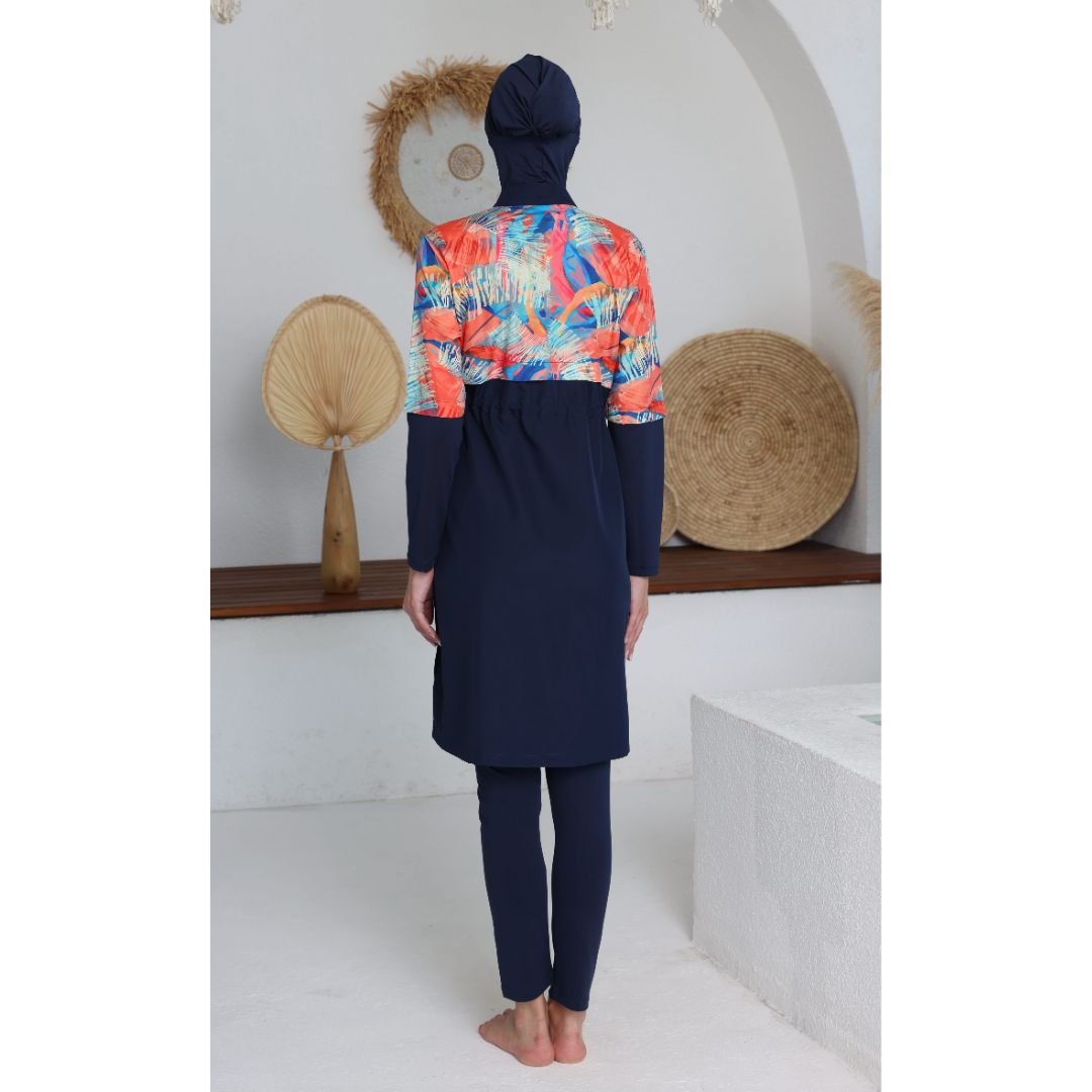 Shell Parachute Lycra Long Sleeve Hijab Swimsuit – Dark Navy Blue