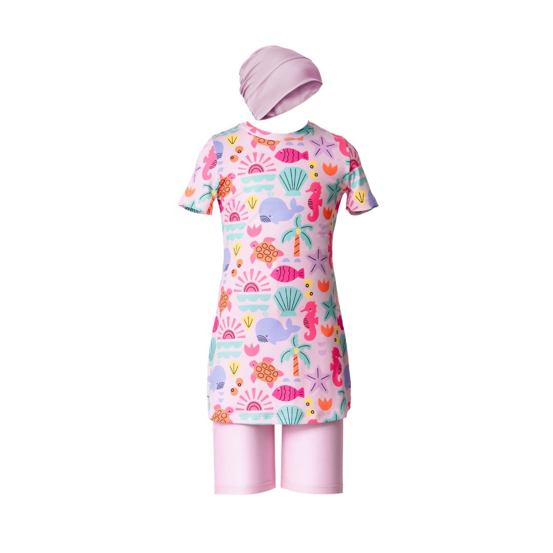 Veyron Lycra Short Sleeve Hijab Swimsuit – Light Pink