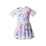 Short Sleeve Girl's Dress Swimsuit – Floral Print