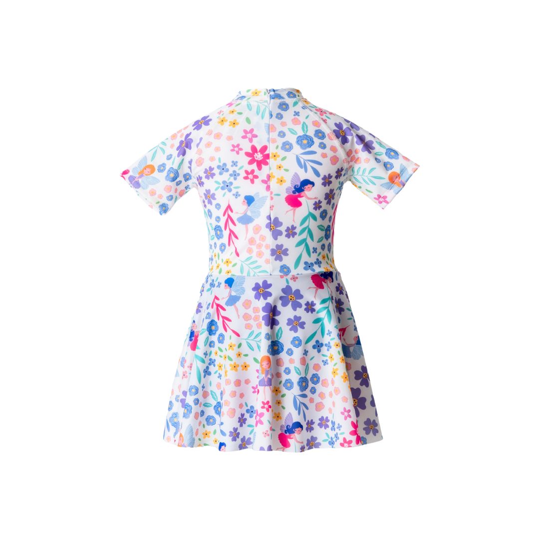 Short Sleeve Girl's Dress Swimsuit – Floral Print