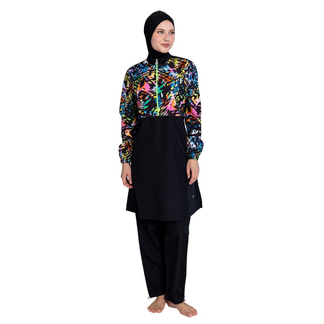 Lexa Parachute Long Sleeve Hijab Swimsuit – Black