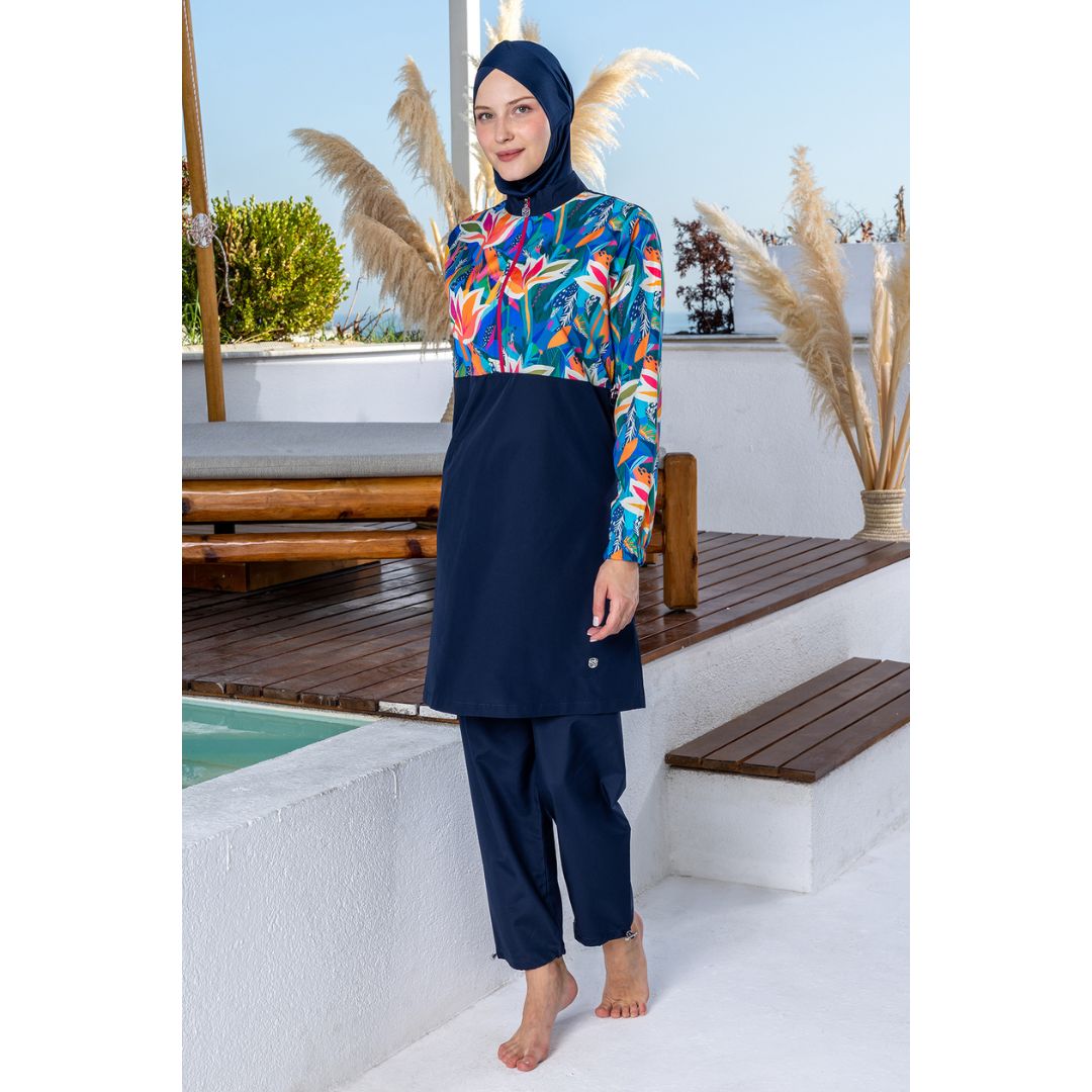 Hortense Parachute Long Sleeve Hijab Swimsuit – Dark Navy Blue