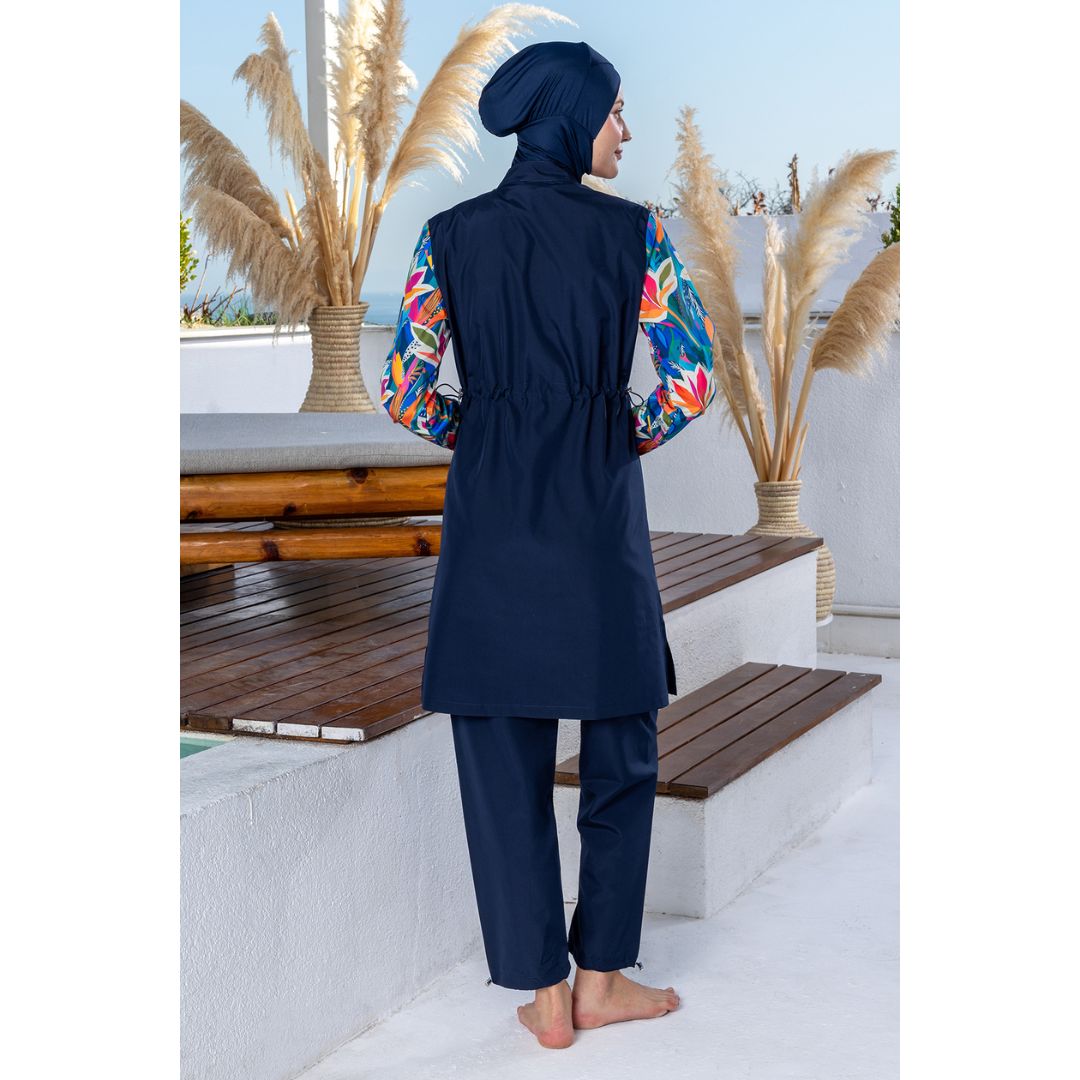 Hortense Parachute Long Sleeve Hijab Swimsuit – Dark Navy Blue