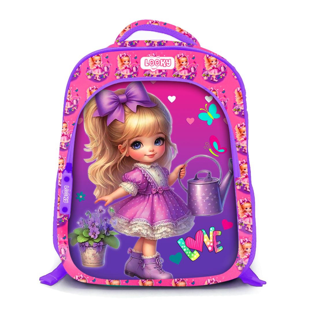 Backpack 16" 3Zips 3D Design Girl + Key Ring