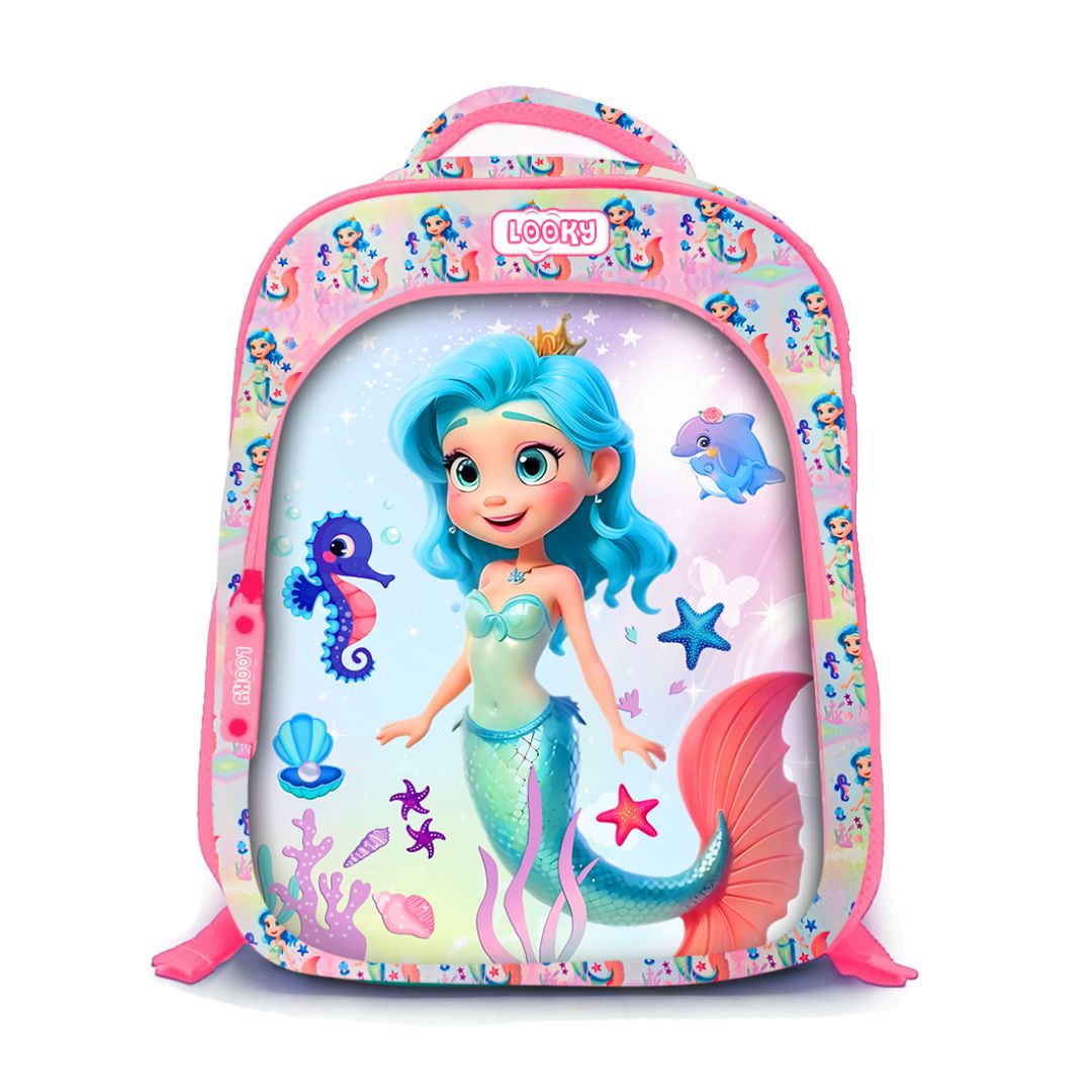 Backpack 16" 3Zips 3D Design Girl + Key Ring