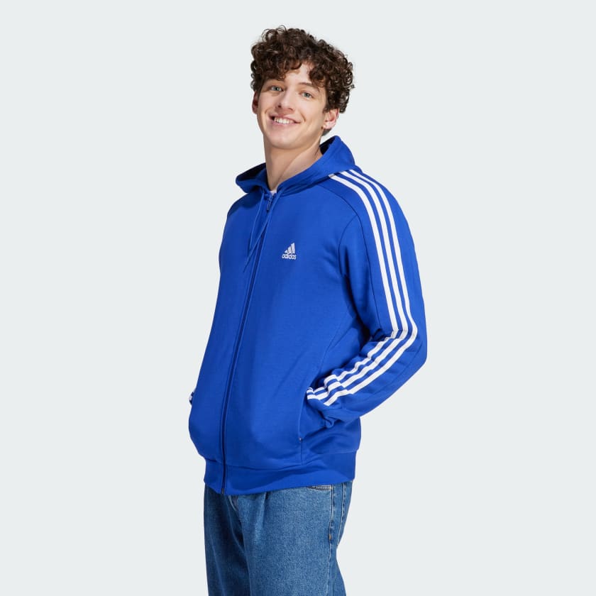 Essentials Fleece 3-Stripes Full-Zip Hoodie – Alriqa Sport