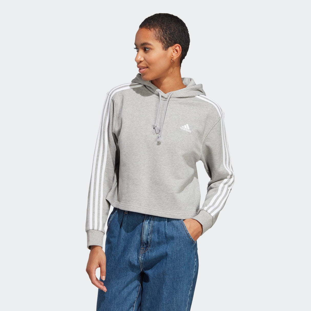 Essentials 3-Stripes French Terry Crop Hoodie